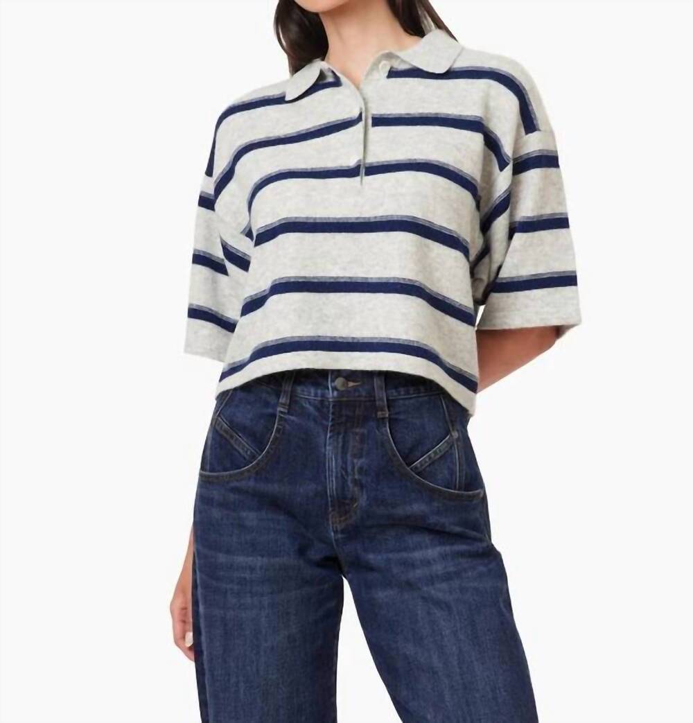 NEW HABITUAL striped rugby polo sweater in heather grey
